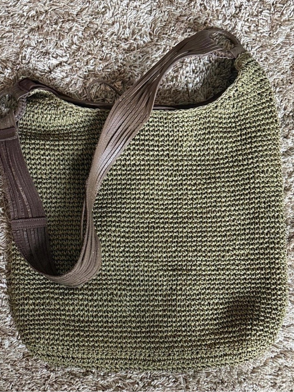 Express Olive Green Raffia Shoulder Bag
